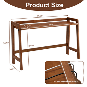 Solid Wood Folding Desk, 49" Mid Century Modern Computer Desk