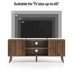 55" TV Cabinet With Vertical Groove Doors, Adjustable Shelves - Walnut