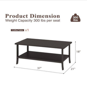 Rectangular Outdoor Coffee Table, 2 Tier All Weather Patio Table - Brown