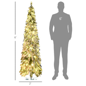 6Ft Prelit Pencil Artificial Christmas Tree with Snow-Flocked Branches - White