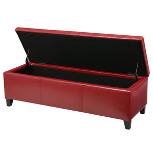 Upholstered PU Leather Storage Ottoman, Solid Wooden Legs