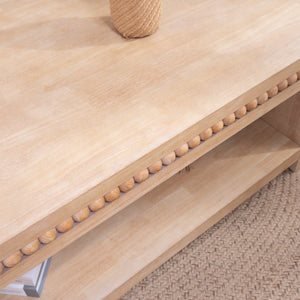 Modern Wood Coffee Table with Beaded Trim – 47" Rectangular