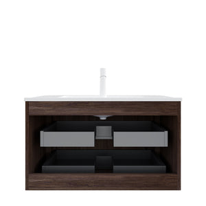 Noor 36" Bathroom Vanity with Sink, Wall-Mounted Floating Plywood Cabinet with 2 Drawers