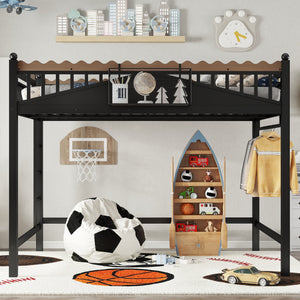 Queen Size Loft Bed with Ladders and Storage
