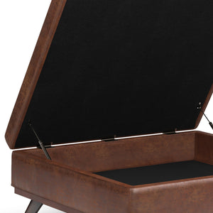 Owen XL Square Coffee Table Storage Ottoman - Distressed Saddle Brown