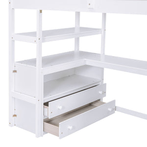 Loft Bed With Desk, Shelves, 2 Drawers, Storage Staircase