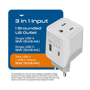 Italy Travel Adapter Plug Combo - Type C, L | USB-A + USB-C - Italian Combo (CTU-12-9C)