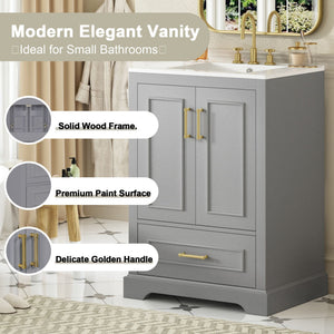 Bathroom Vanity With Sink, 1 Divided Drawer And 2 Soft Close Doors With Double Shelf