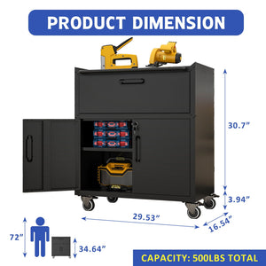 Sturdy And Durable Metal Tool Cabinet For Garage With Wheels Mobile Heavy Duty Storage Cabinet With 1 Drawer And 2 Locking Doors
