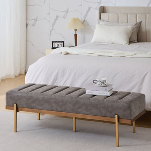 Thorian Luxury Upholstered Ottoman Bench with Channel Tufting and Metal Base
