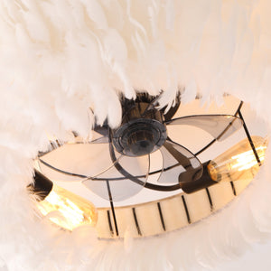 20" Feather-Dressed Caged Ceiling Fan with Remote and Light