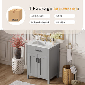 Bathroom Vanity With Ceramic Sink, Soft Close Doors, Flip Drawer, Double Layer Door Shelves