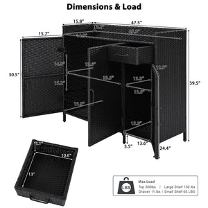 K&K 47.5"W Wicker Outdoor Storage Cabinet with Tempered Glass Top