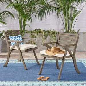 Helen Outdoor Acacia Wood Dining Chair Set of 2 - Gray / Creme