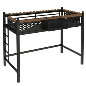 Twin XL Size Loft Bed with Ladders and Storage Shelves