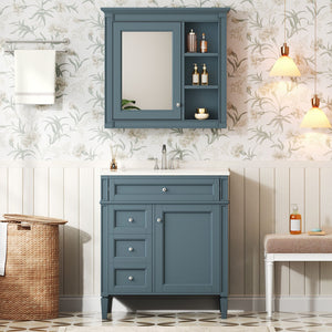 Bathroom Vanity With Medicine Cabinet, Royal Mirror Cabinet, Modern Bathroom Storage Cabinet With 2 Soft Closing Doors And 4 Drawers