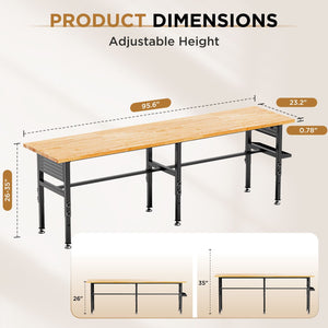 Adjustable Workbench, Side Pegboard, 4 Height Settings, Power Outlet, Storage Box, Wheels Or Leveling Feet - Black