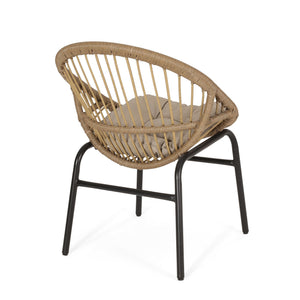Outdoor Accent Chair With Curved Back And Basket Frame (Set of 2) - Light Brown / Beige