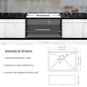 Undermount Stainless Steel Kitchen Sink, Deep Single Bowl Basin
