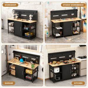 Workbench With Storage Cabinet And Pegboard - Black