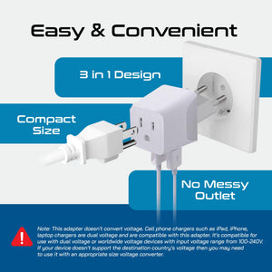 European Travel Adapter Set – Type E/F, G, C - With USB-A + USB-C - 3pcs (CTU-EU-SET)