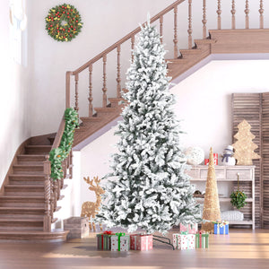 9 Foot Pine Snow Flocked Artificial Christmas Tree with Realistic Branches - White