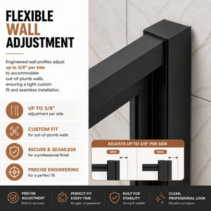 Semi-Frameless Pivot Hinged Glass Shower Door 56-60 in W x 72 in H, Matte Black