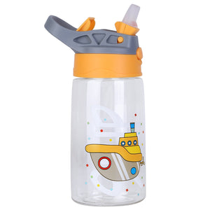 16.2Oz Leak-proof Kids Water Bottle with Straw Push Button Sport Water Bottle for Kids Crab Ship Jellyfish Rocket