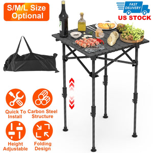 Portable Folding Camping Table With Adjustable Height Hanging Net Rustproof Carbon Steel Foldable Roll-Up Camping Table for Picnic Camping Hiking Beac