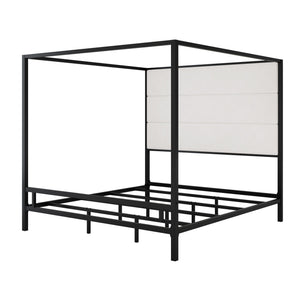 Canopy Bed With Tall Upholstered Headboard, 4 Poster Frame