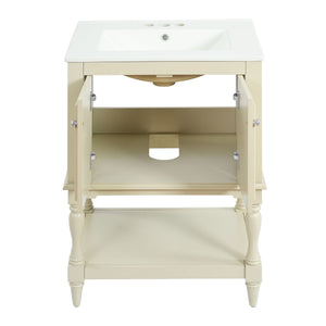 Modern Bathroom Vanity With Sink, Rectangular Cabinet With Open Shelf And Closed Storage