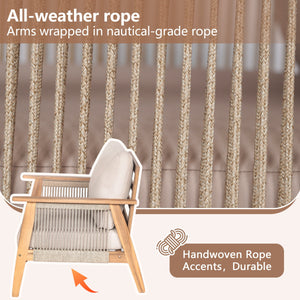 Outdoor 4pc Acacia Wood and Rope Sectional Patio Sofa Set