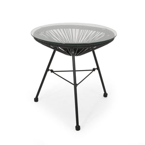 Nusa Modern Rattan Side Table With Tempered Glass Top