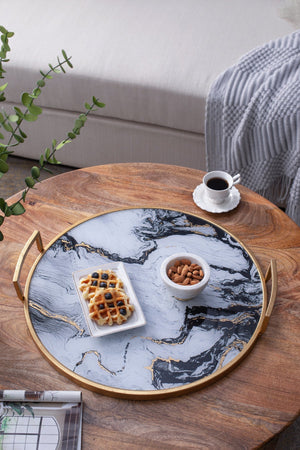 S/2 Round Decorative Tray with Abstract Marbled Design