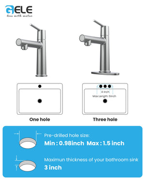 Chrome Single Handle Bathroom Faucet for 1 or 3 Holes