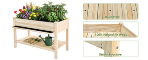 Raised Garden Bed with Water Collection Tray and Storage Shelf