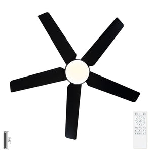 Ceiling Fan With Lights And Remote Control, Reversible DC Motor, 6 Speeds, 3 Cct Dimmable LED, Quiet Timer For Indoor - Black