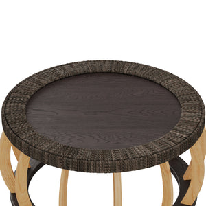 Vintage Rattan Solid Wood Round Coffee Table