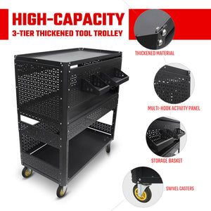 3-Tier DIY Detachable Utility Cart With Steel Pegboard