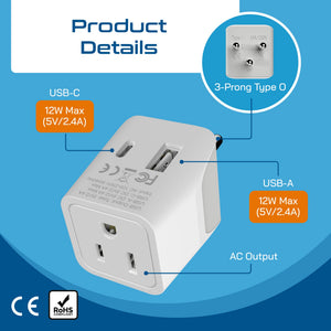 Thailand Travel Adapter - Type O - Dual USB (CTU-18)