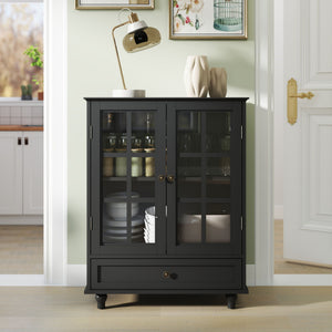 Minimalist Buffet Cabinet With Double Glass Doors And Drawer