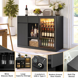 51.2" Modern Fluted Bar Cabinet with Fridge Compartment