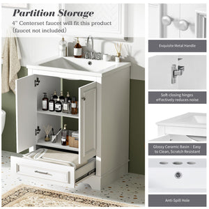 Bathroom Vanity With Ceramic Sink Combo, Modern Freestanding Storage Cabinet With Silver Handles