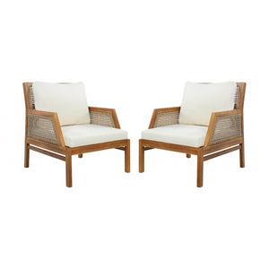 2 Piece Acacia Wood Patio Furniture Club Chair Set