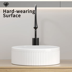Small Bathroom Sink - 14 Inch Round Above Counter Porcelain Ceramic