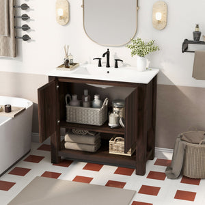 Modern Bathroom Vanity With Rectangle Ceramic Sink, Soft Closing Doors