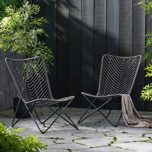 Outdoor Wicker Chair With Geometric Cross Base, Set of 2 - Gray