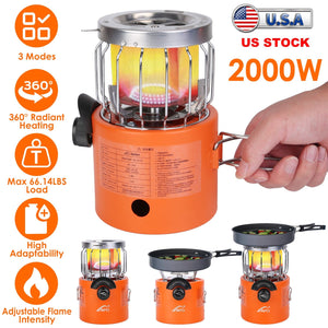 2000W 2 In 1 Camping Stove Tent Heater Outdoor Gas Stove Portable Backpacking Stove with 3 Modes 360¡ Radiant Heating for Camping Hiking Picnic BBQ