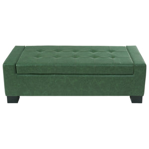 Green Storage Ottoman Bench, PU Upholstered Footrest with Solid Wood Legs