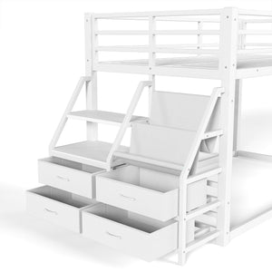 Twin Over Twin Bunk Bed with Storage Shelves and Drawers